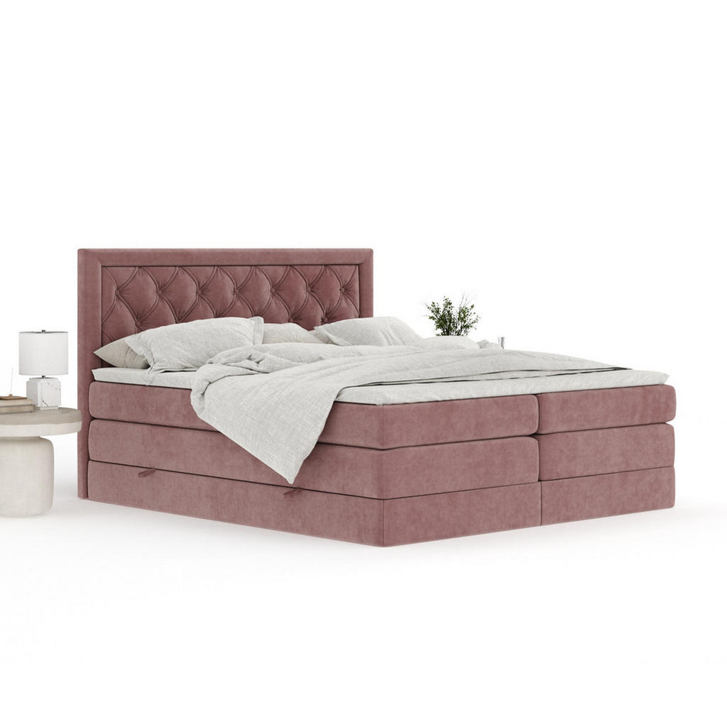 Thumbnail - Maison de Reve Boxspringbett, Rosa, Textil, Buche, Kiefer, H3 + H4, 7-Zonen, Höhe ca. 40 cm, 160x200 cm, Handmade in Eur...
