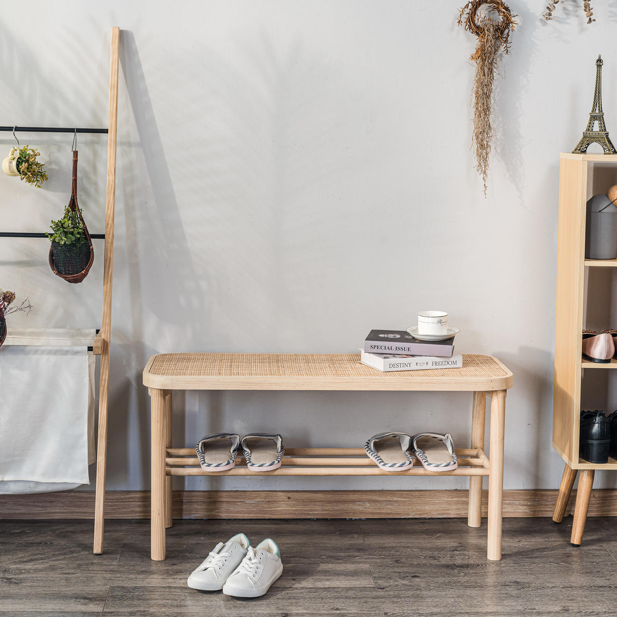 SITZBANK Rattan Beige - Beige, Holz (90/45.5/35cm) - Nordlys