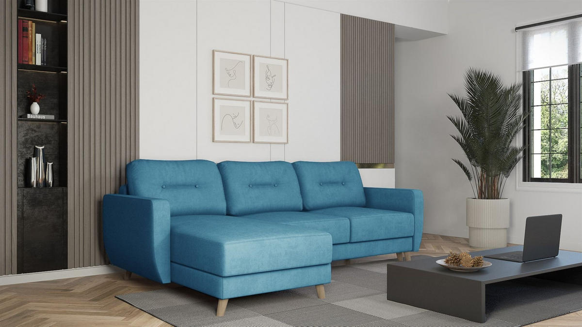 ECKSOFA Marlies In Opera Velvet - Blau, Holzwerkstoff/Textil (233/140cm) - Fun Möbel