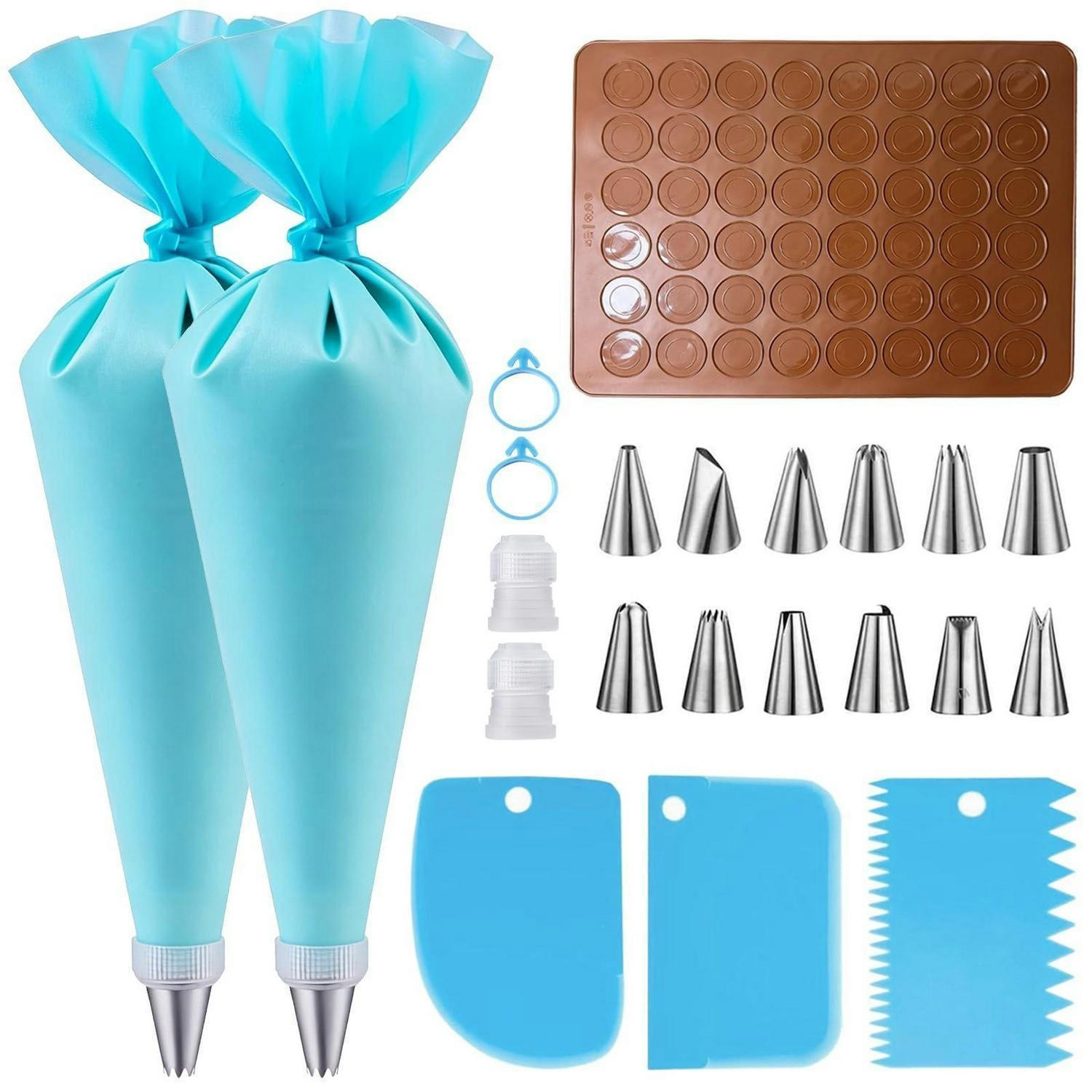 SPRITZBEUTEL Set mit 12 Tüllen und Backmatte - Hellblau, Kunststoff (29/1/39.2cm)