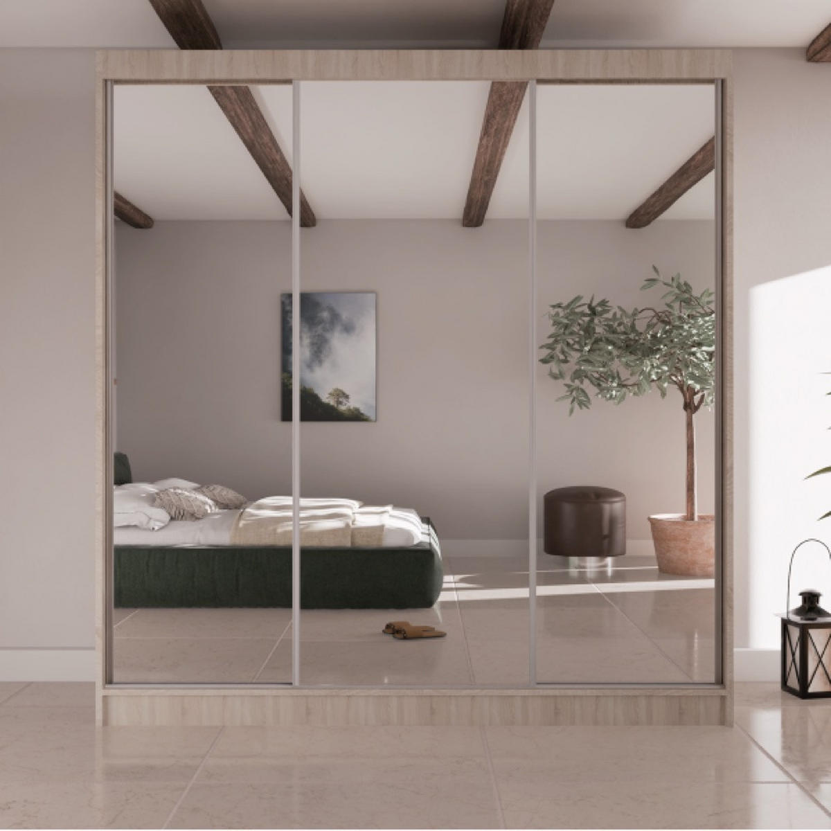 SCHRANK Sonoma Eiche V200 Mit Spiegel - Transparent/Sonoma Eiche, Holzwerkstoff (200/215/61cm) - Sepro Meble