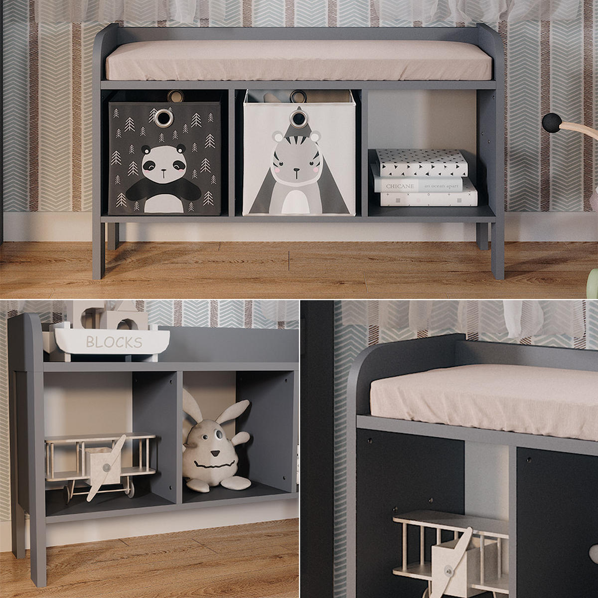 KINDERSITZBANK Ajaton Grau 107.2 x 63.8 cm - Grau, Holzwerkstoff (107.2/63.8/30.6cm) - VitaliSpa