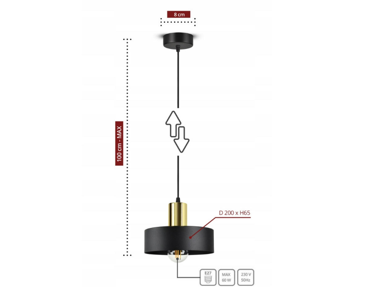 PENDELLEUCHTE BLACKSPOT - Goldfarben/Schwarz, Metall (20/20/100cm) - kiki design