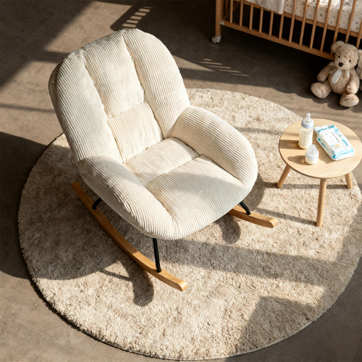 SCHAUKELSTUHL Relaxsessel Gepolstert Mit Cord-Bezug In Beige - Beige, Textil (79/84/111cm) - Meubles Cosy