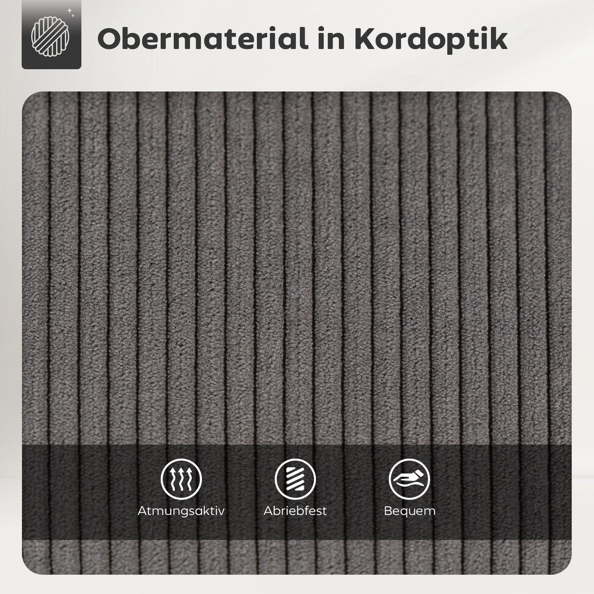 BARHOCKER 2er Set mit Fußstütze Rückenlehne Kord-Optik Grau - Schwarz/Grau, Textil (49/88/52cm) - HOMCOM