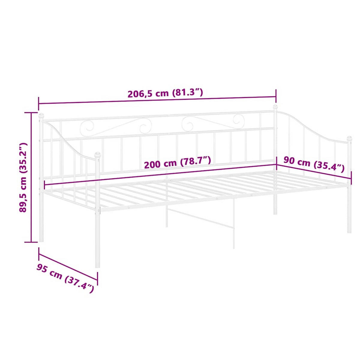 SCHLAFSOFA Bettgestell Weiss Metall 90/200 Cm - Weiß, Naturmaterialien (90/200cm) - vidaXL
