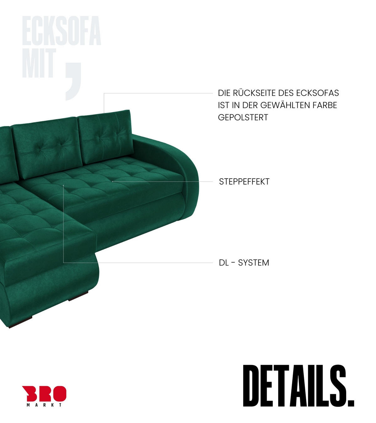 ECKSOFA Bergen mit Schlaffunktion Grün Samtstoff - Grün, Textil (238/141cm) - Bromarkt