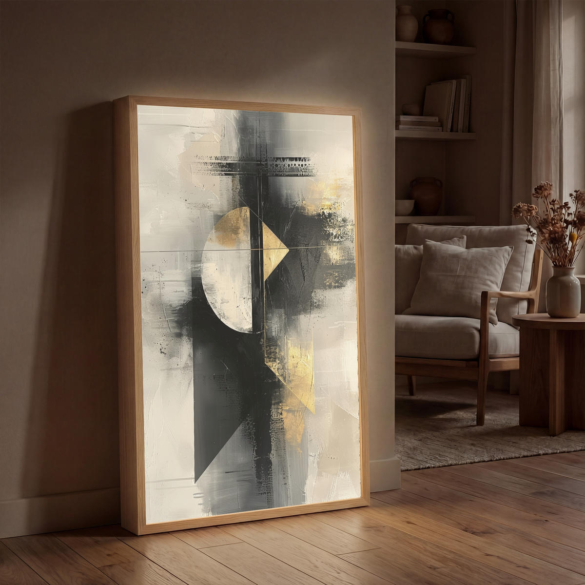WANDLEUCHTE MIT AKKU Abstrakt - Schwarz - Farbe - Modern 60x90 cm - Grau, Holzwerkstoff (60/90/8cm) - OnlyWow