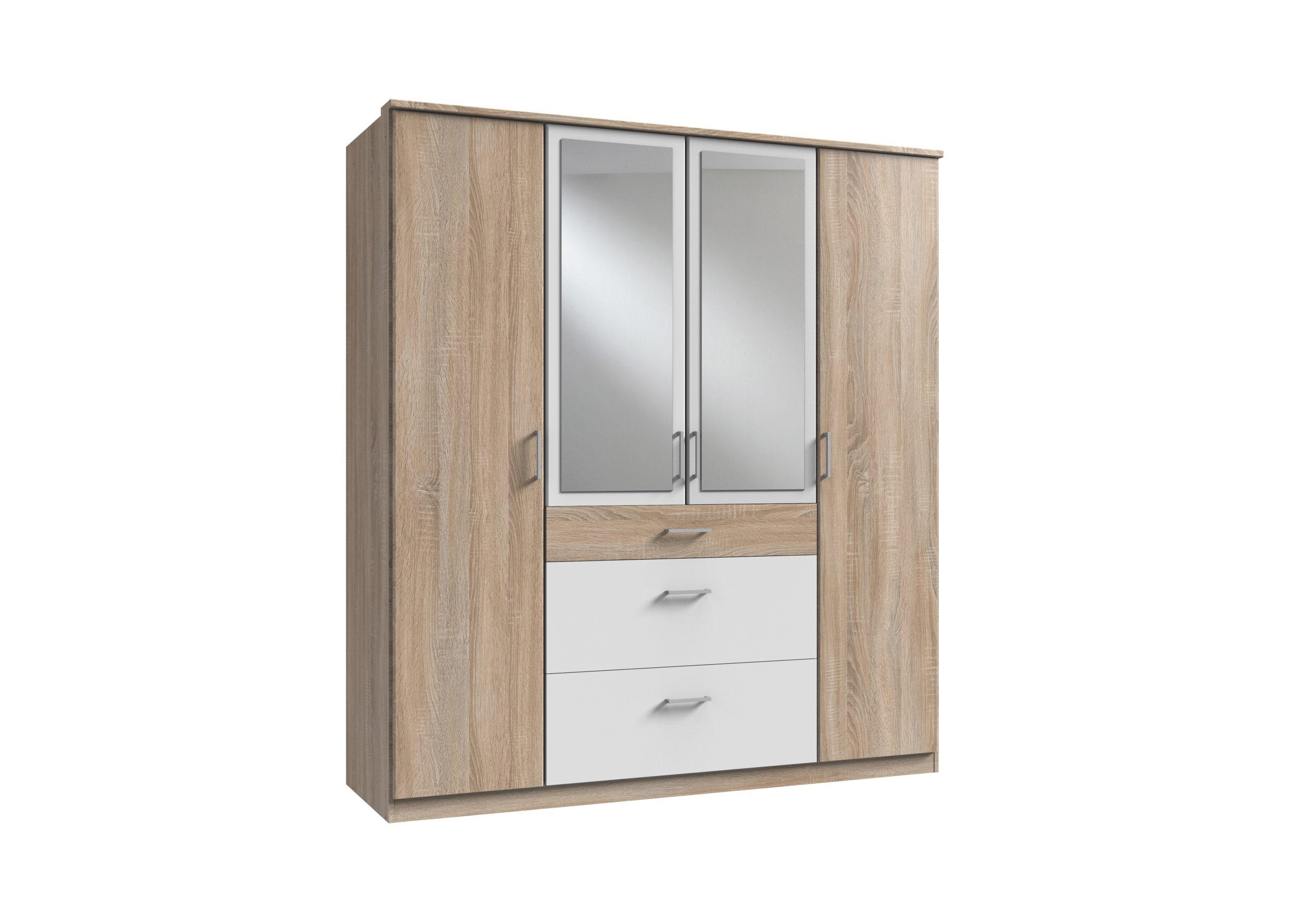 KLEIDERSCHRANK Click in Eiche Sägerau mit Weiß - Drehtürenschrank 179 cm Breite mit Spiegel - Braun, Holzwerkstoff (179/199/58cm)