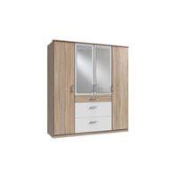 KLEIDERSCHRANK Click in Eiche Sägerau mit Weiß - Drehtürenschrank 179 cm Breite mit Spiegel - Braun, Holzwerkstoff (179/199/58cm)