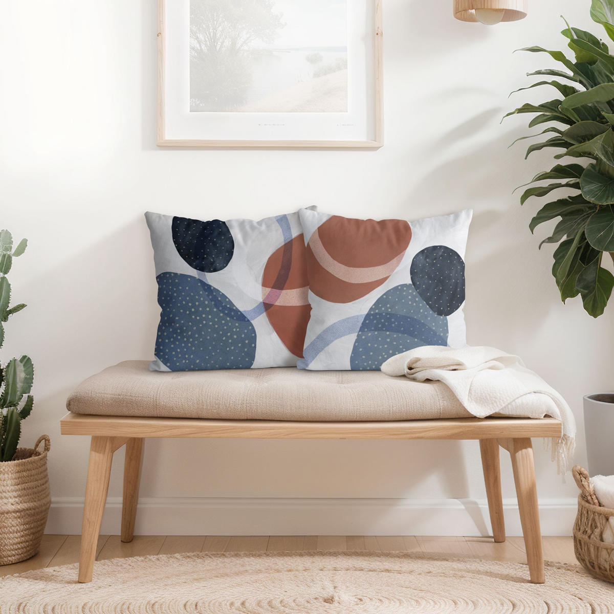 DEKOKISSEN 2er-Set Orbit mit Punkten Set I 50/50 cm - Blau, Textil (50/50cm) - Bilderwelten