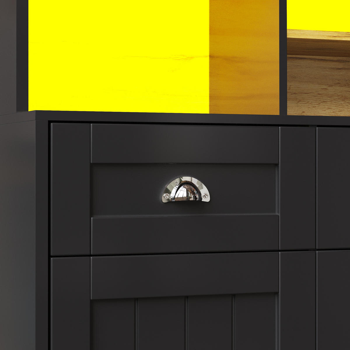 GESCHIRRSCHRANK aus MDF 140x40x175cm in Schwarz mit LED-App-Steuerung - Schwarz, Holzwerkstoff (140/175/40cm) - Modfu