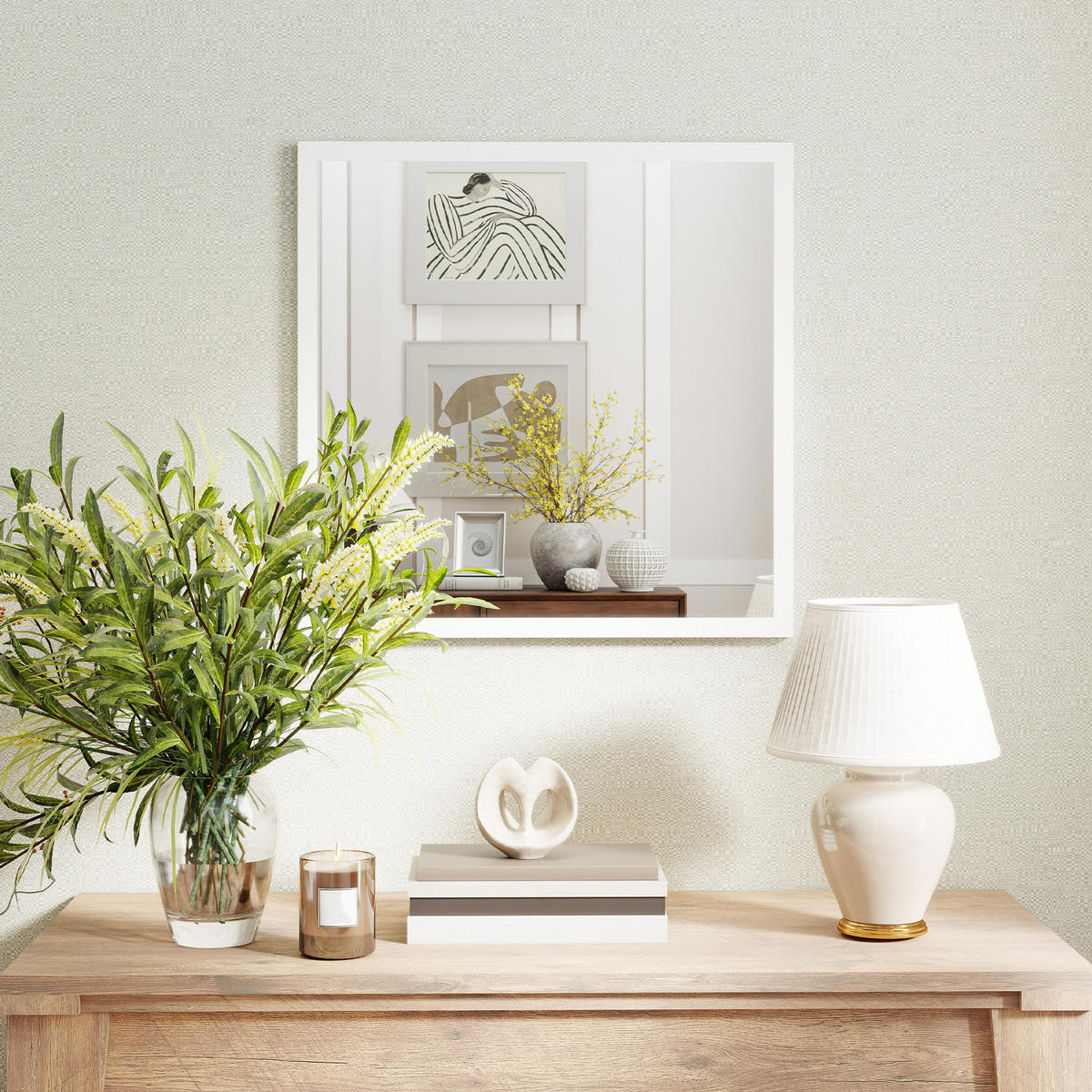 WANDSPIEGEL DE-14349 quadratisch, 50x50 cm Weiß - Weiß, Glas (50/50/2cm) - ComfortXL