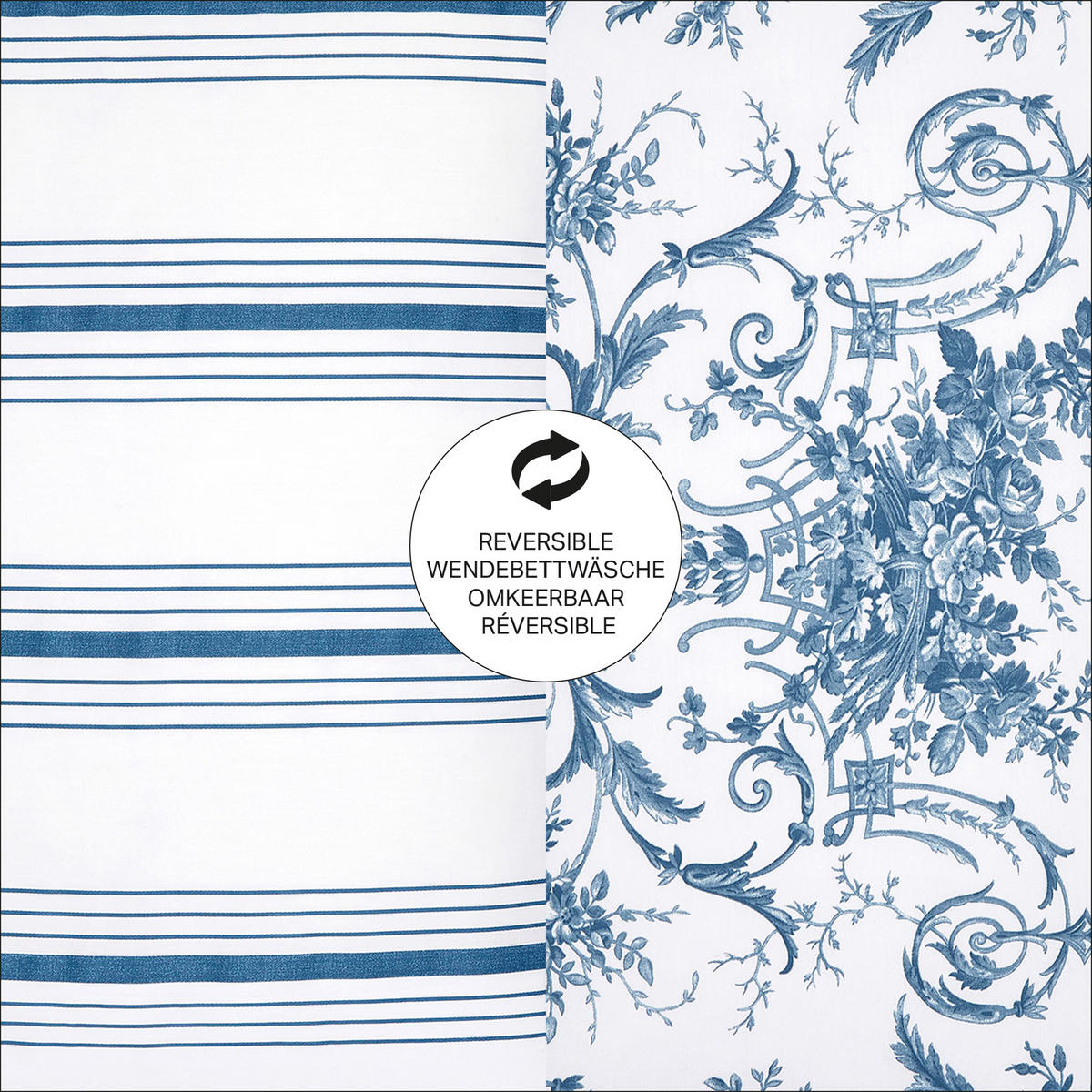 BETTWASCHE Ornamentblume 3-Teilig 200x200cm - Blau, Textil (200/200cm) - LAURA ASHLEY