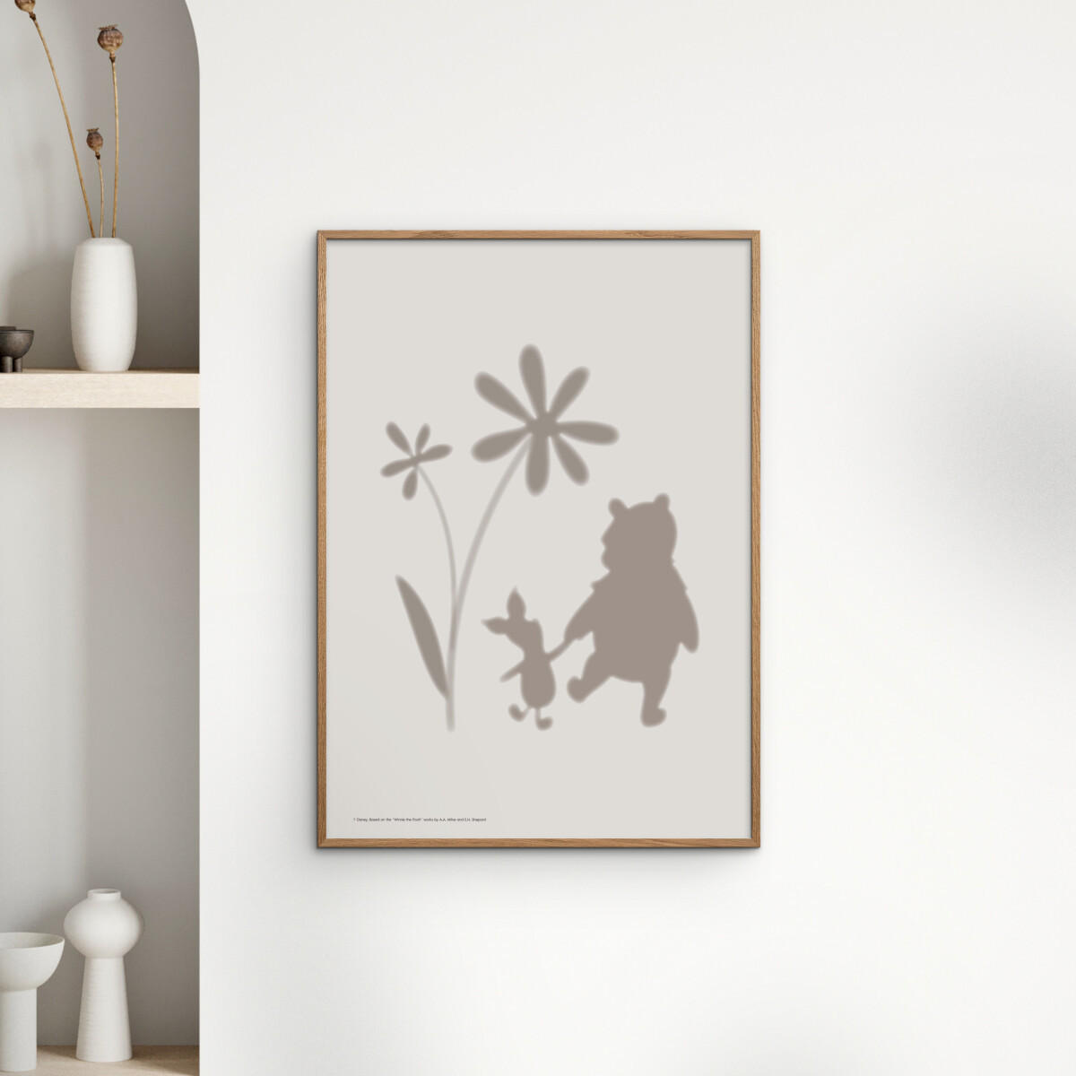 POSTER mit Rahmen Disney - Disney's Winnie the Pooh & Piglet Flower Silhouettes - Eichefarben/Beige, Holz/Papier (30/40cm) - Poster&Frame