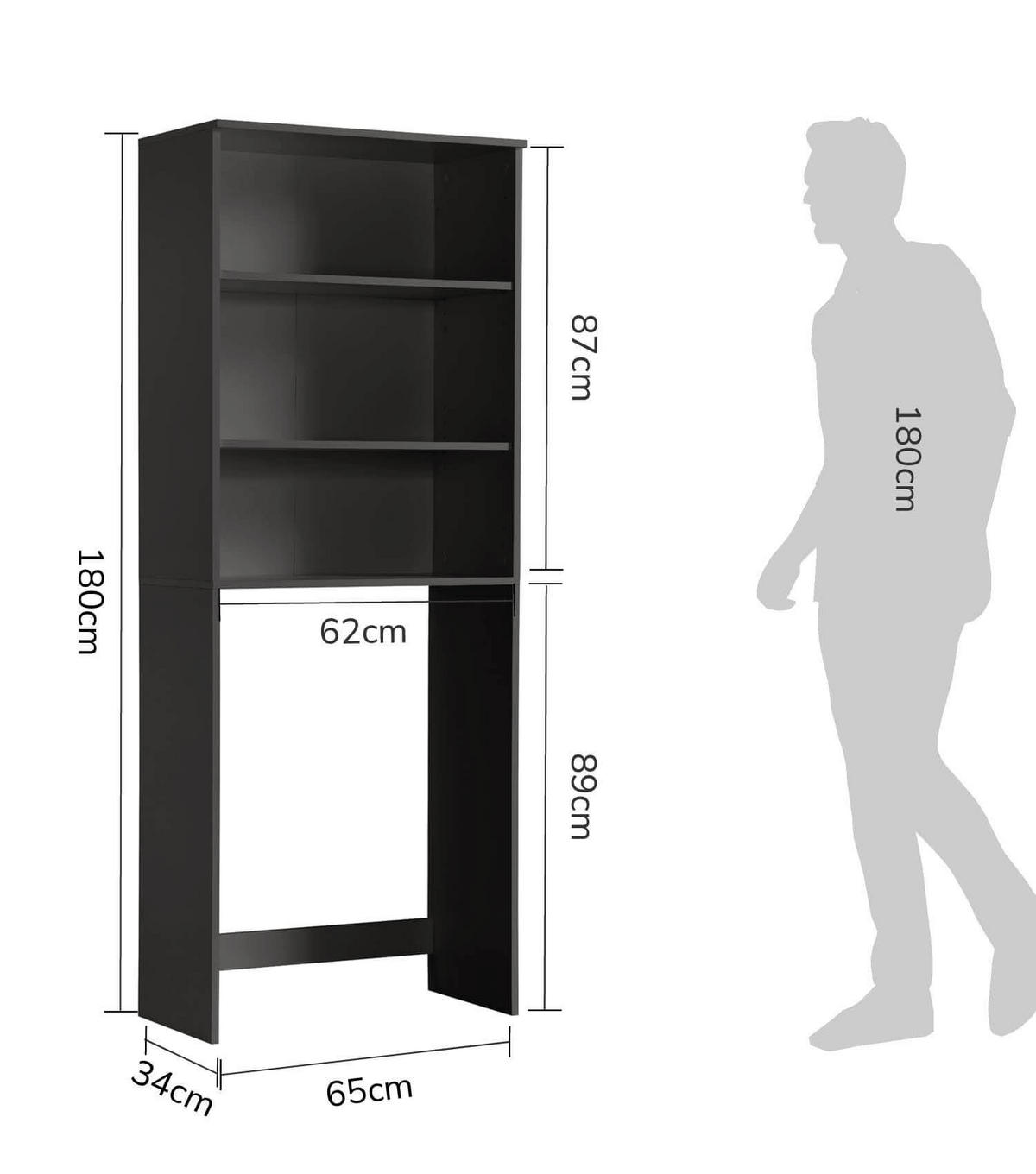 WASCHMASCHINENSCHRANK Der Saubermann - Anthrazit/Schwarz, Holzwerkstoff (65/180/34cm) - Mokebo