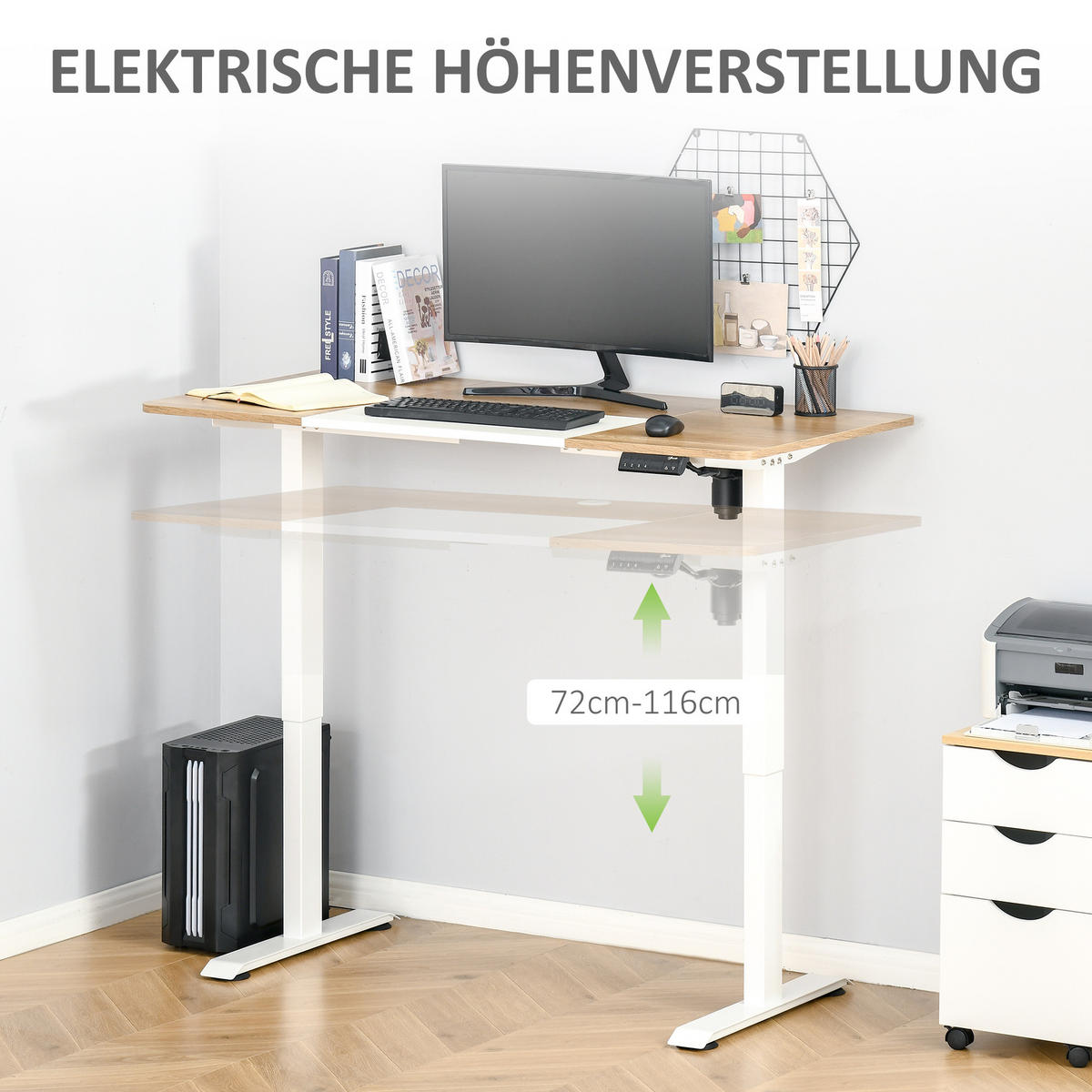 HÖHENVERSTELLBARER Schreibtisch, Natur - Sonoma Eiche, Metall (140/70/116cm) - Vinsetto
