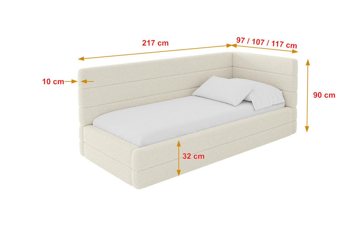 EINZELLBETT Jugendbett mit Bettkasten, Links - BEMY 90x200 Beige - Champagner, Holzwerkstoff/Textil (90/200cm) - ALTDECOR