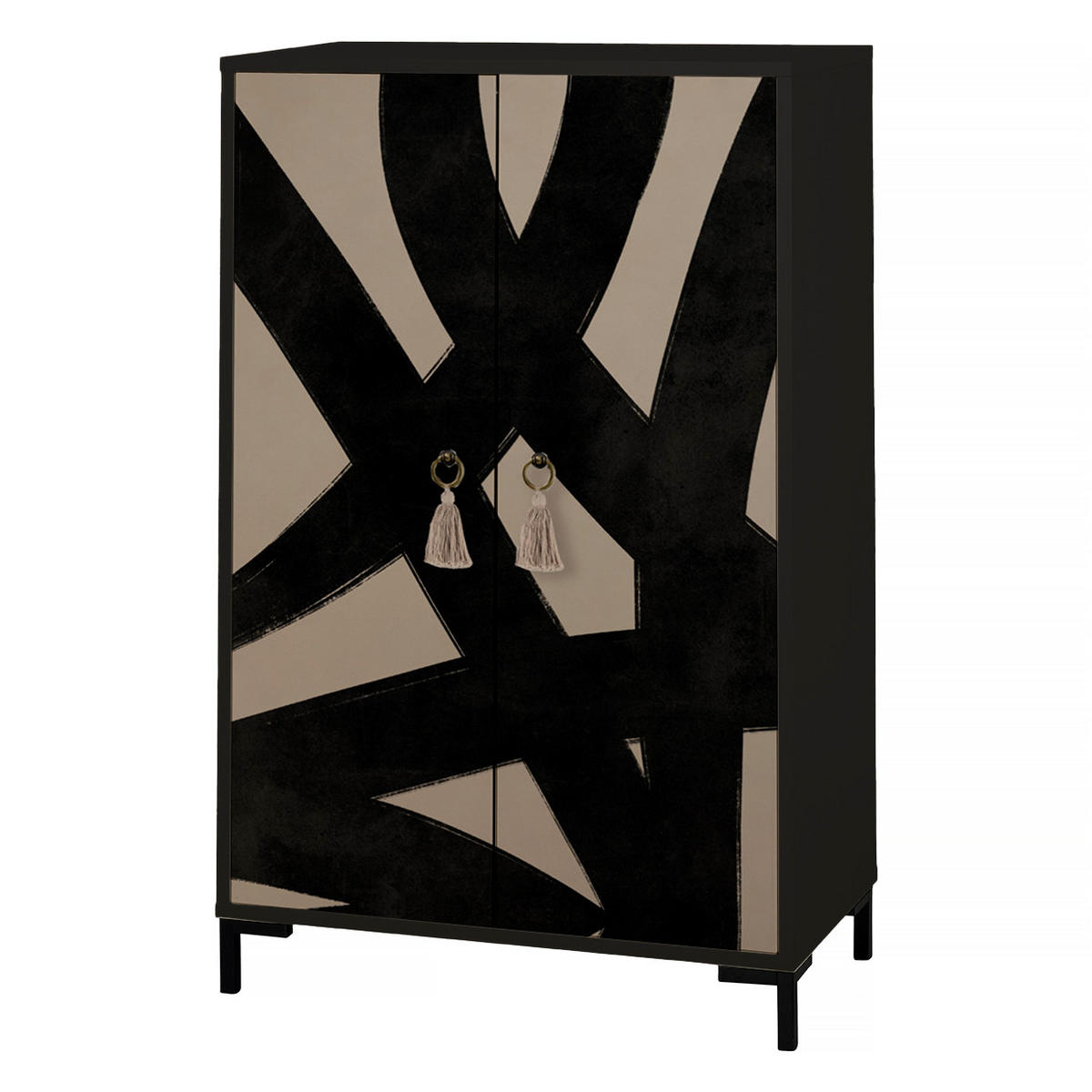 SIDEBOARD aus MDF mit 2 dekorativen Türen WALTER - Schwarz, Holzwerkstoff (45/123/75cm) - RNT By Really Nice Things