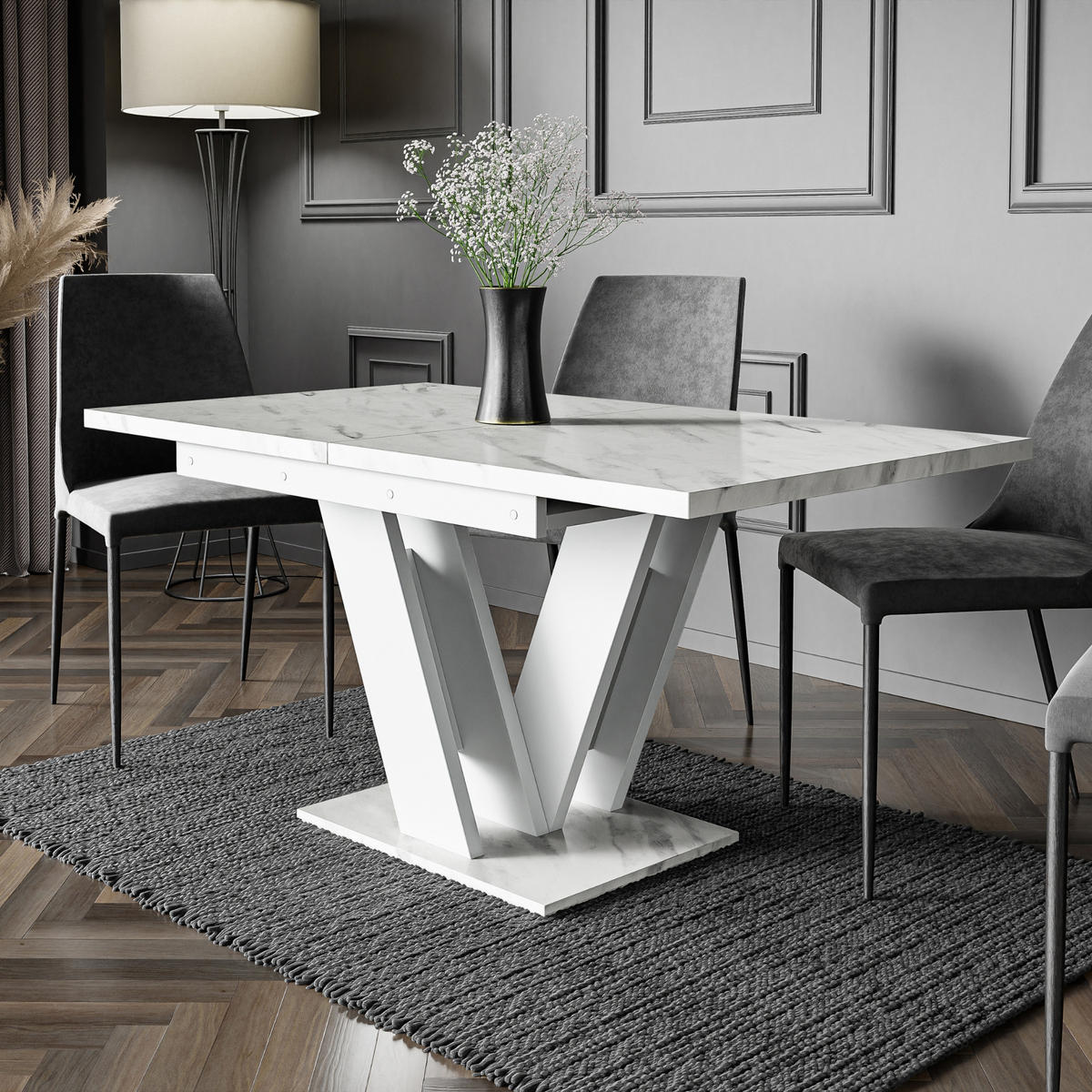 ROZKLADACÍ JEDÁLENSKÝ STÔL 120–160 cm Biely s dekorom mramoru - biela, kompozitné drevo (160/80/75cm) - Home Collective