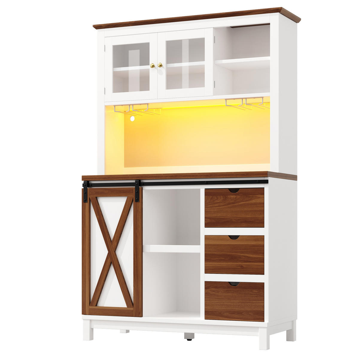 BUFFET 104/40/180 cm in Weiß mit LED-Beleuchtung und Schiebetür - Weiß, Glas (104/180/40cm) - Flora Grace