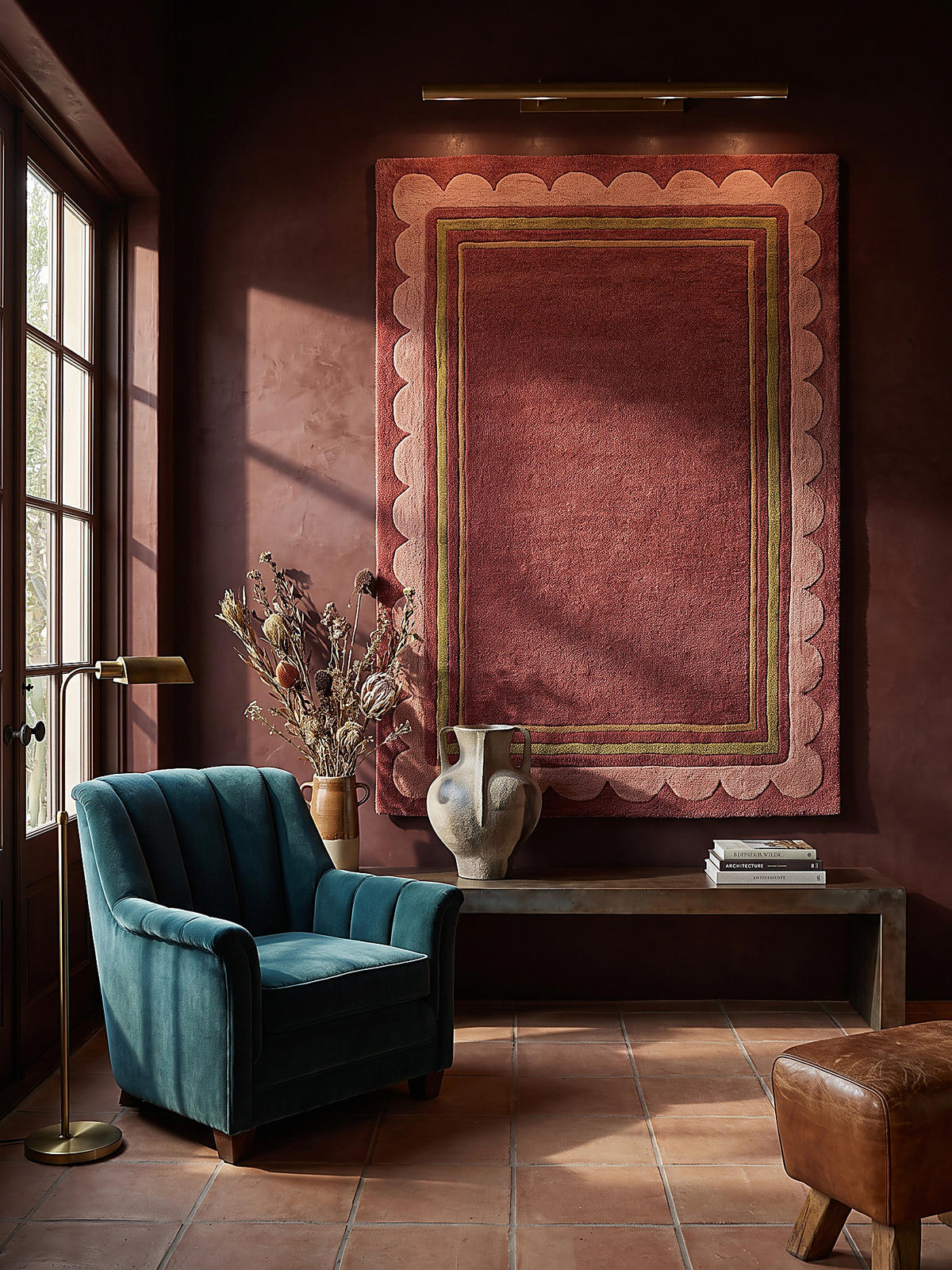 WOLLTEPPICH handgetuftet WENSUM, Scallop-Bordüre, Beerenrot, 120 x 170 cm - Rot, Textil (120/170cm) - KADIMA DESIGN
