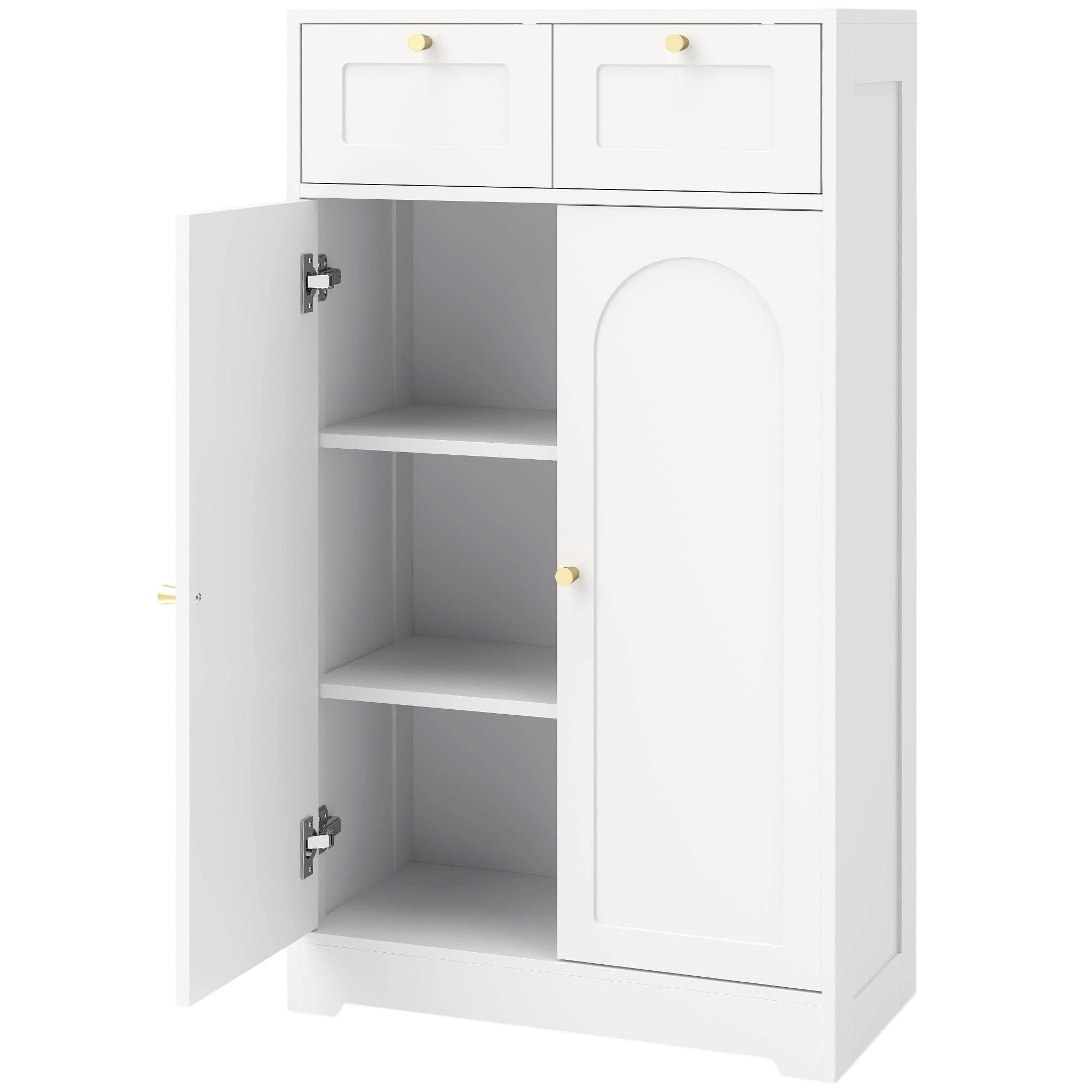 BADEZIMMERSCHRANK Spanplatte MDF Weiß - Goldfarben/Weiß, Holzwerkstoff/Metall (30/108/60cm) - HOMCOM