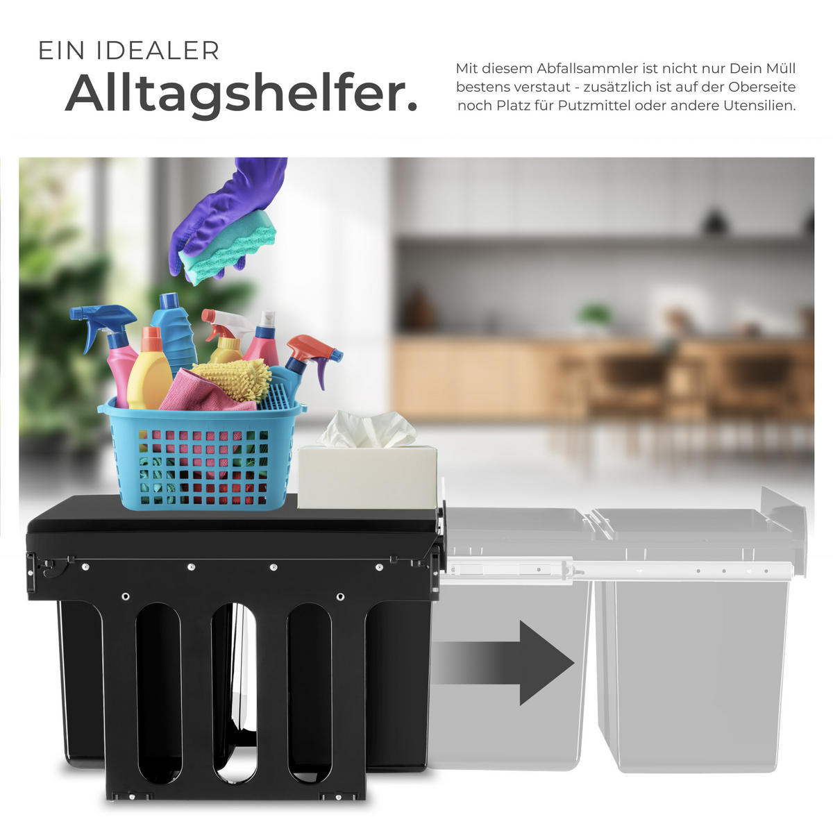 ABFALLSAMMLER Ashlyn,35 x 48 x 35 cm,schwarz - Schwarz, Kunststoff (35/35/48cm) - tectake