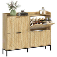 SCHUHSCHRANK Eichefarben Holzwerkstoff mit 4 Klappen platzsparend 1 Stück - Naturfarben, Holzwerkstoff (110/95.5/23.5cm) - PANGIVO