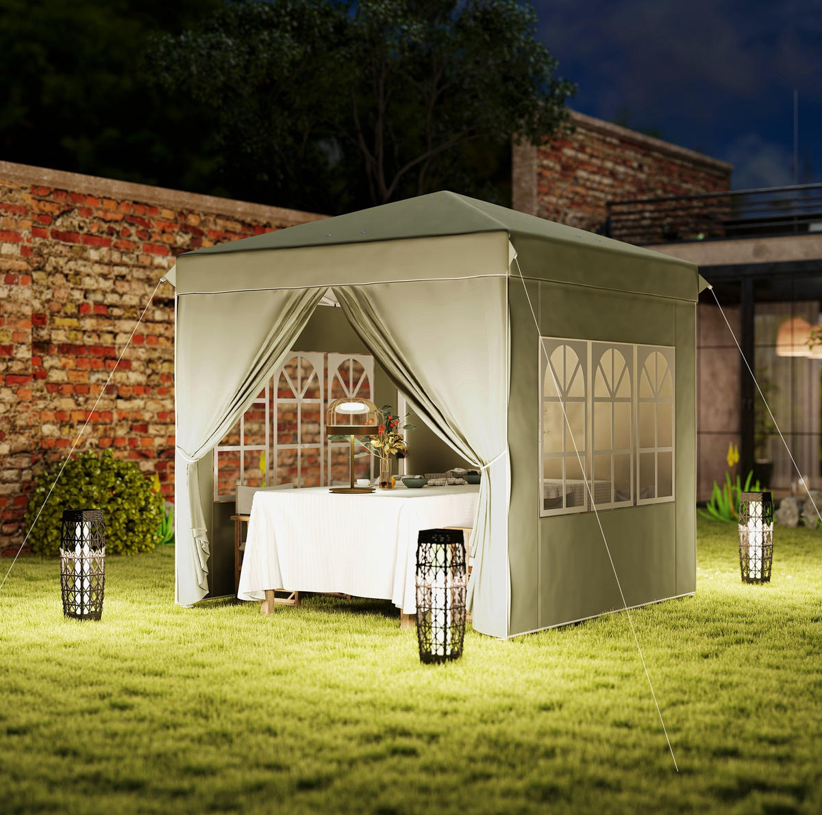 PAVILLON 248/248/270 cm mit Pop-up-Mechanismus, höhenverstellbar und UV-Schutz 50+, Cremeweiß - Beige, Textil (248/270/248cm) - Redom