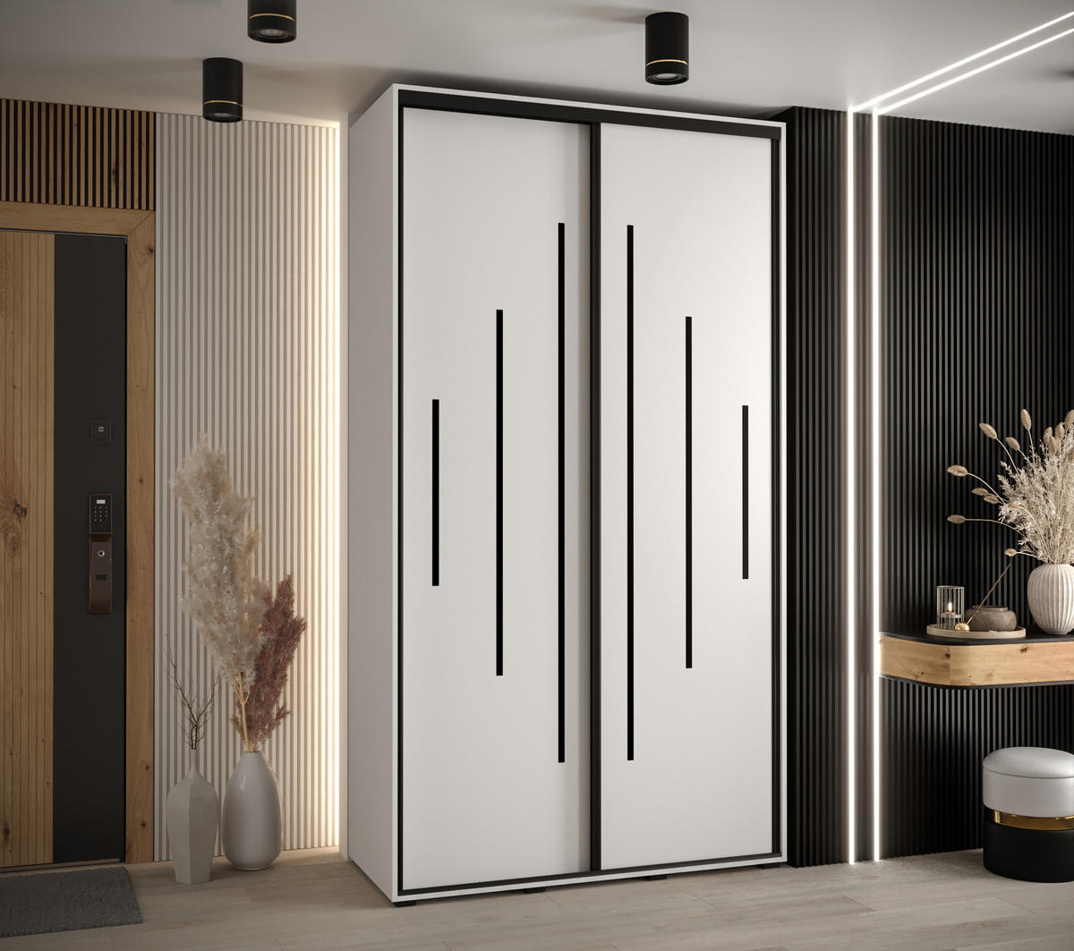 SCHWEBETÜRENSCHRANK 235,2/140/45 2-türig - Schwarz/Weiß, Holz/Metall (140/235/45cm) - Abiks Möbel
