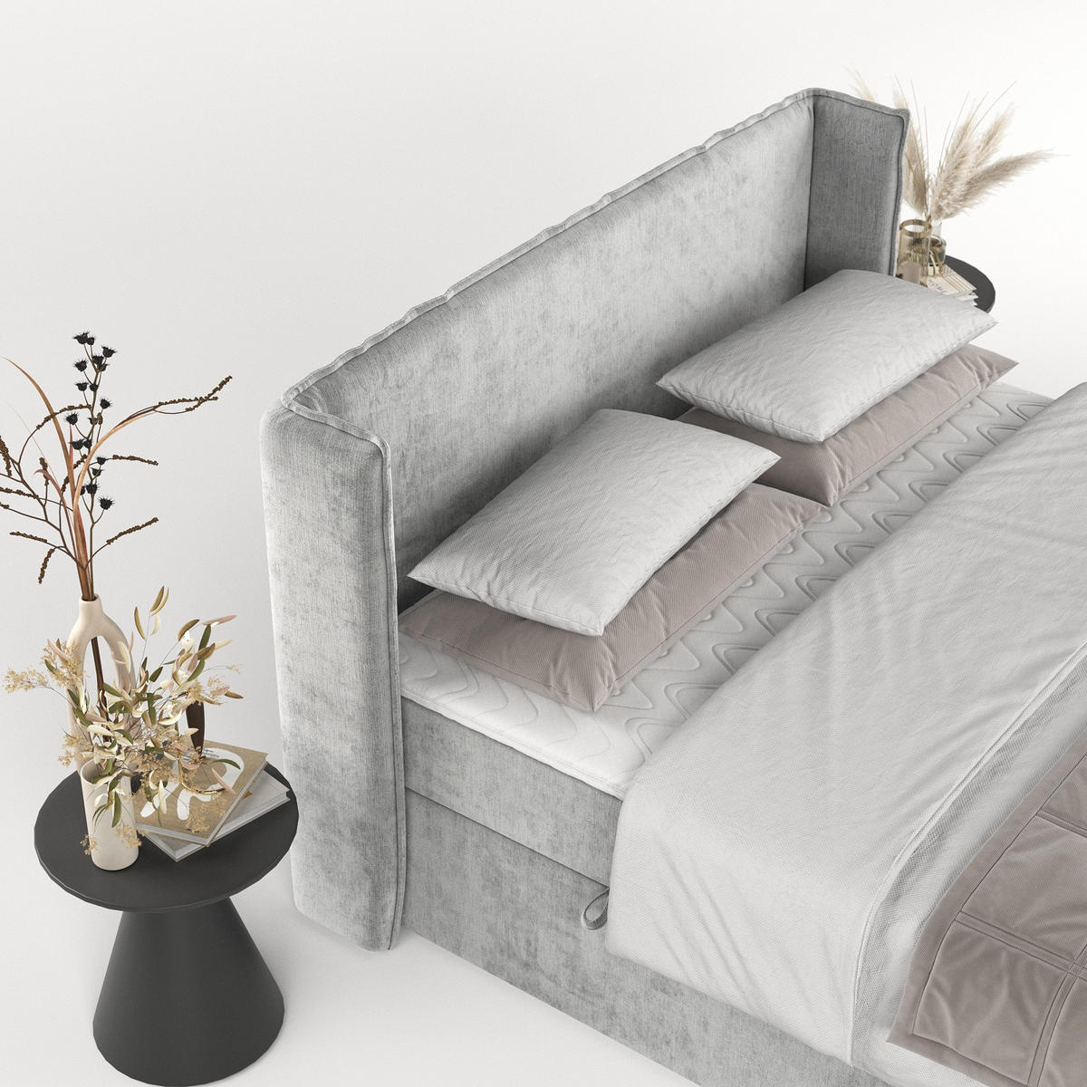 BOXBETT Viva 160/200 cm Hellgrau im Lotta Stoff - Hellgrau/Schwarz, Holz/Holzwerkstoff (160/200cm) - AltaBeds