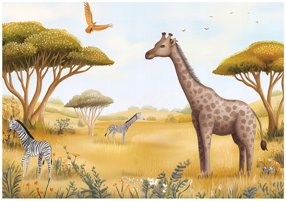 FOTOTAPETE Kinderzimmer Tiere Dschungel Tapete Kinder 350x250 - Multicolor, Papier (350/250cm) - Wallarena