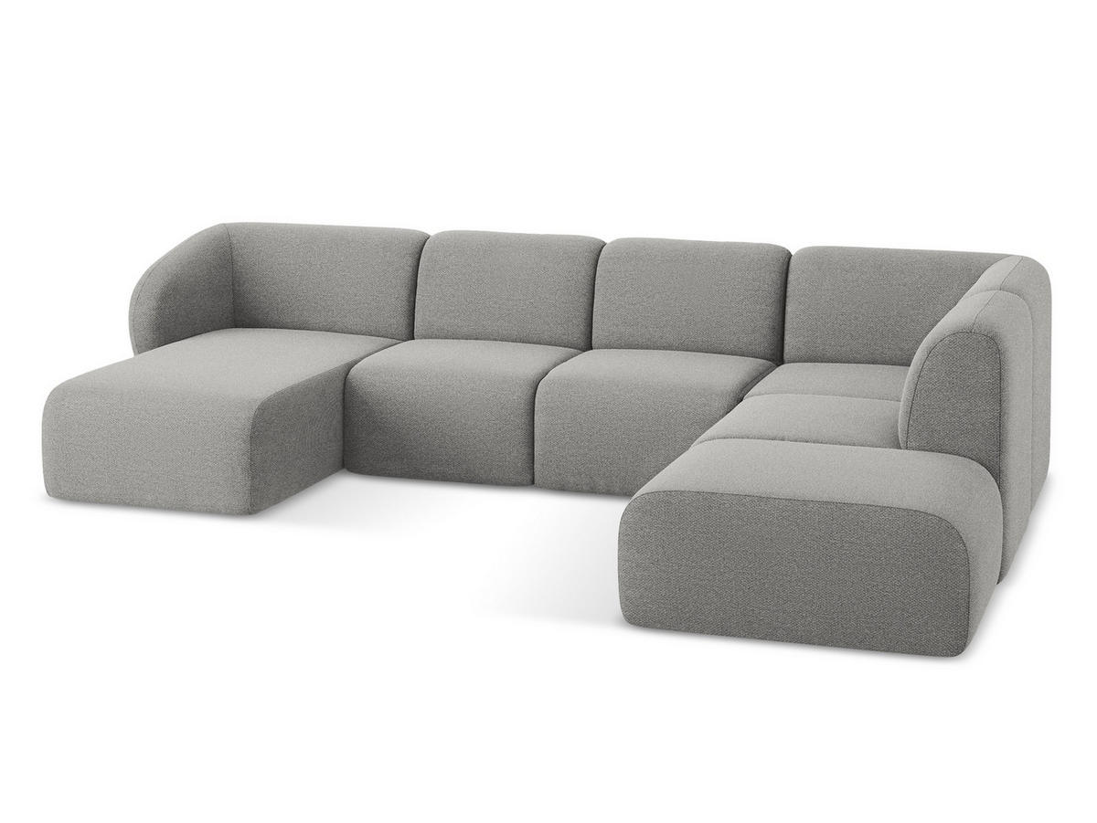 WOHNLANDSCHAFT Bouclé Stoff Grau - Hellgrau/Schwarz, Holzwerkstoff/Kunststoff (325/75/236cm) - Makamii