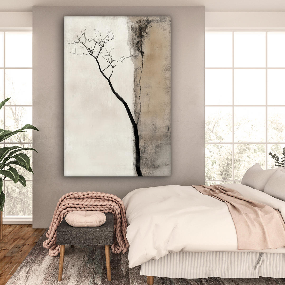 LEINWANDBILD Wabi sabi - Pflanze - Beige Deko Groß 90x140 cm - Taupe, Textil (90/140cm) - MuchoWow