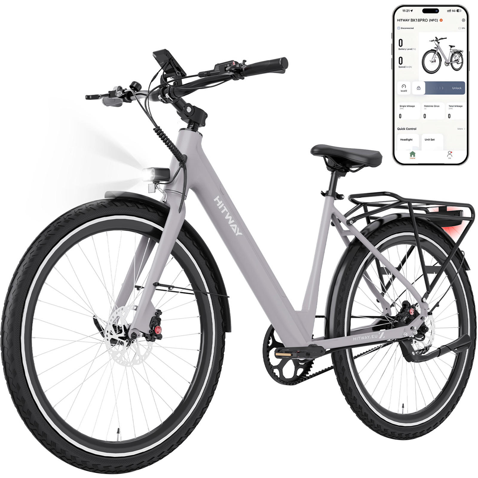 E-BIKE BK18PRO ,IP67 wasserdicht ,Torquemotor ,App-Steuerung - Grau, Metall (86cm) - HITWAY