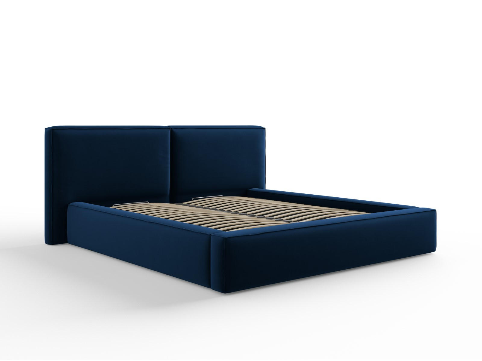 BETT mit Bettkasten und Kopfteil Jodie aus Samt königsblau 180x200cm - Blau, Textil (180/200cm) - Micadoni
