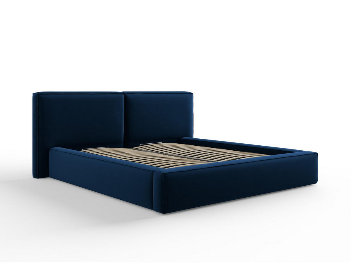 BETT mit Bettkasten und Kopfteil Jodie aus Samt königsblau 180x200cm - Blau, Textil (180/200cm) - Micadoni