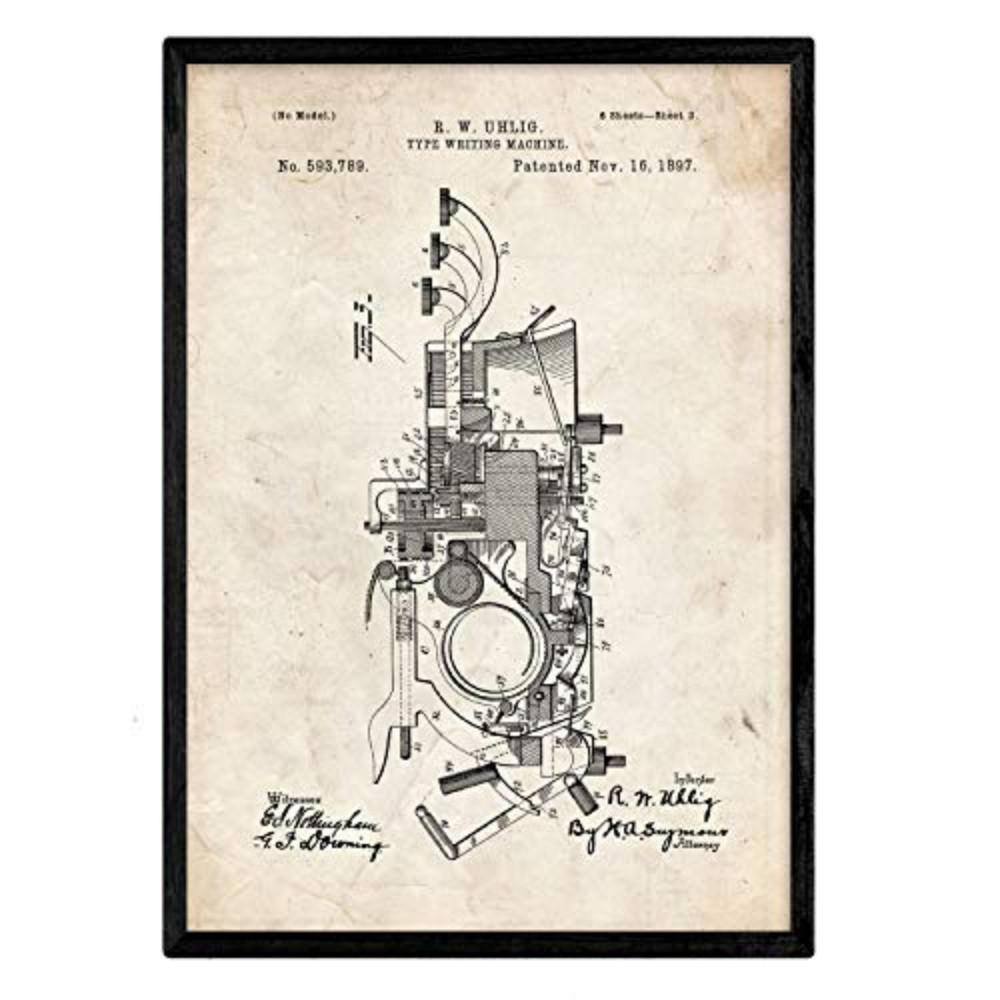 POSTER Schreibmaschine 2 Patent A3 Rahmenlos - Klar, Papier (29.7/5/42cm) - Nacnic