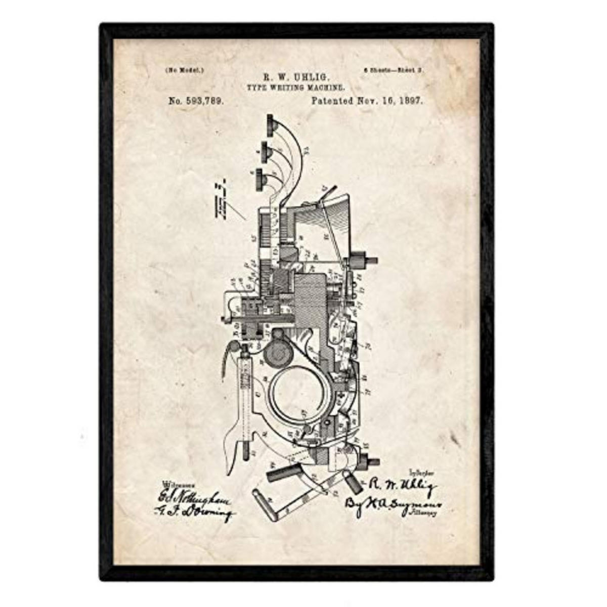 POSTER Schreibmaschine 2 Patent A3 Rahmenlos - Klar, Papier (29.7/5/42cm) - Nacnic