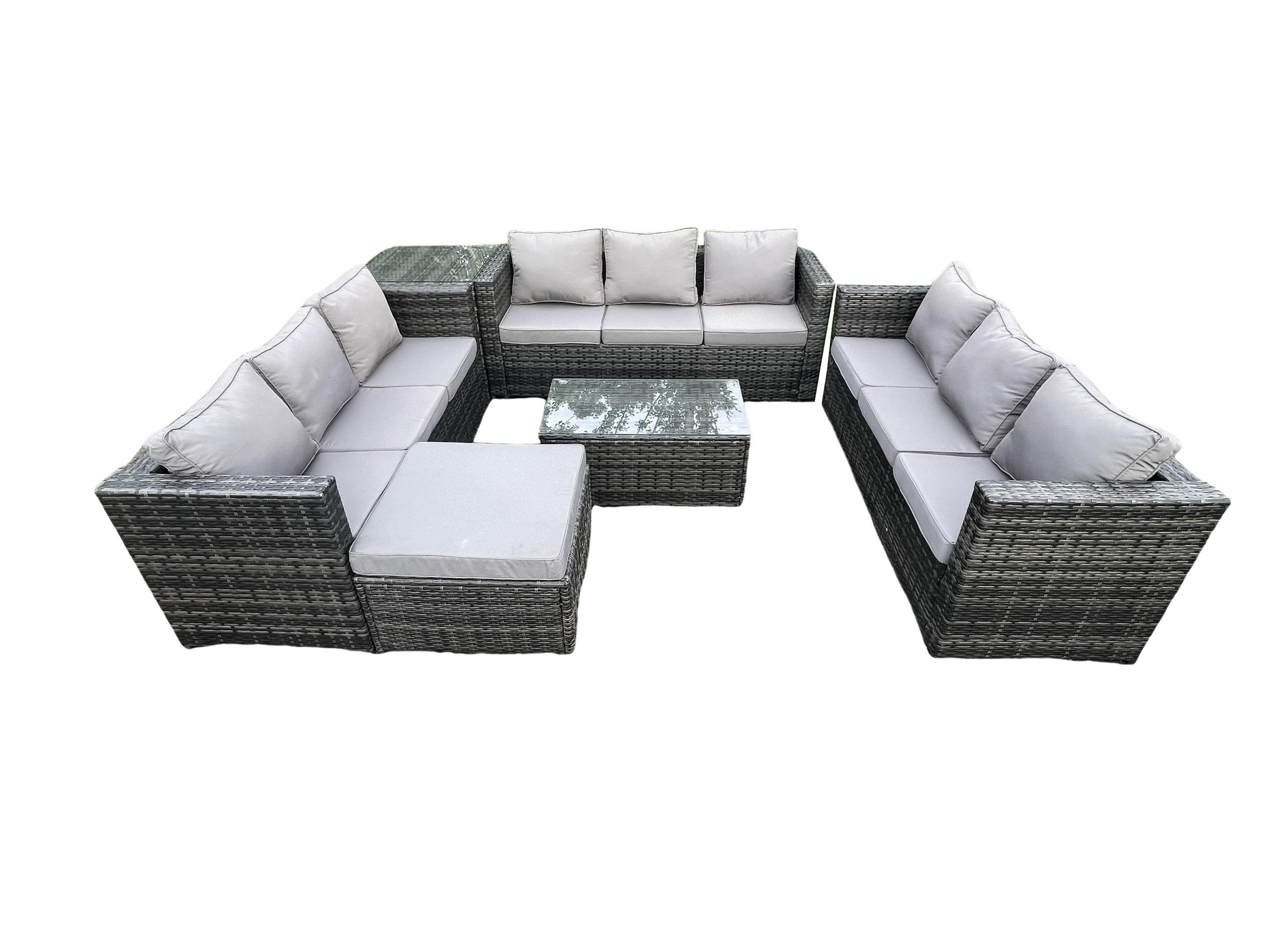GARTENSET mit Beistelltisch Polyrattan 10-Sitzer - Dunkelgrau, Metall - Fimous