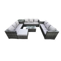 GARTENSET mit Beistelltisch Polyrattan 10-Sitzer - Dunkelgrau, Metall - Fimous