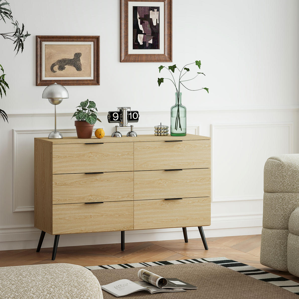 KOMOODE DE-12838 6 Schubladen, modern Holzfarbe - Eichefarben, Holzwerkstoff (110/75/40cm) - ComfortXL