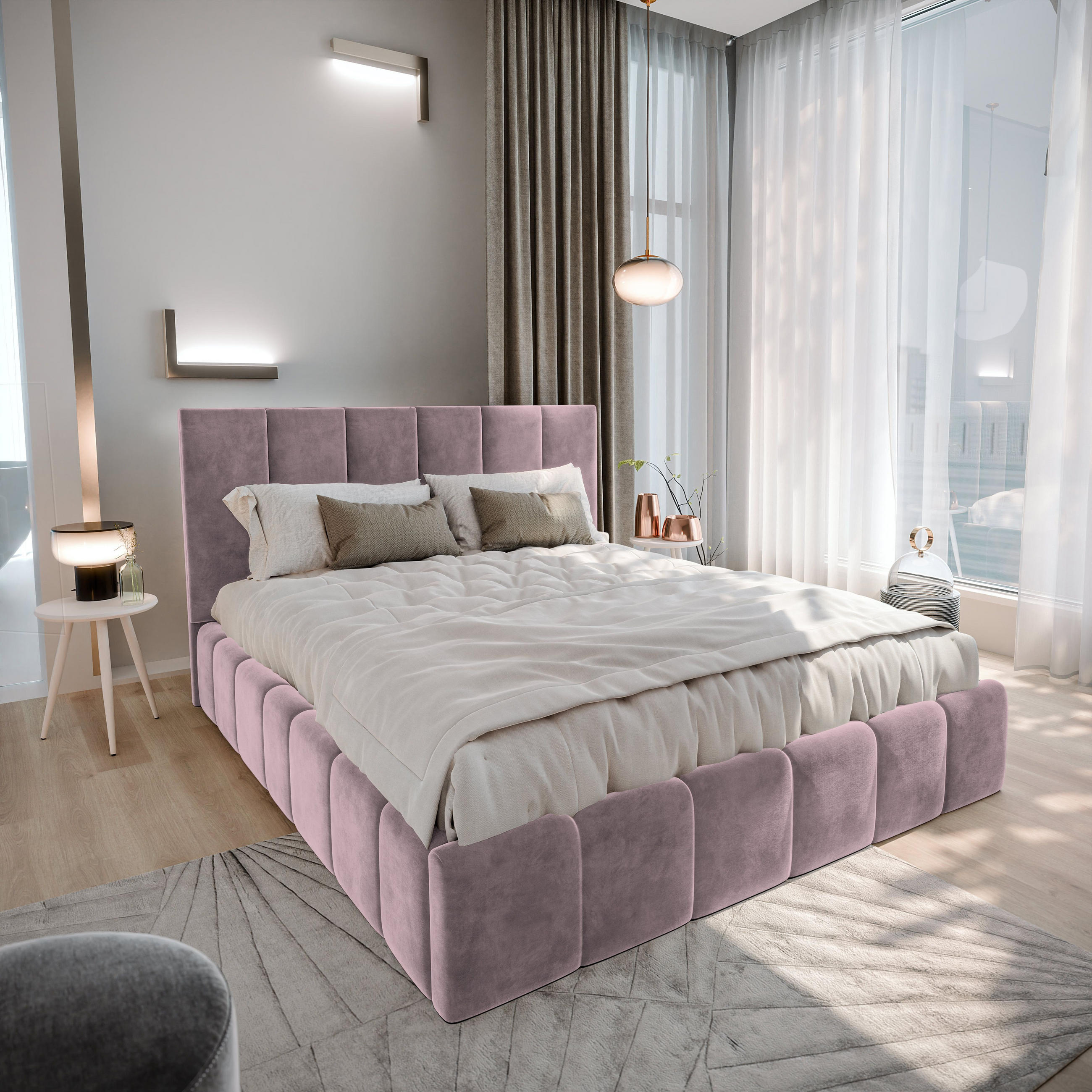 POLSTERBETT TARANTO 160x200 cm mit Bettkästen - Lila - Lila, Holz (160/200cm) - MASSENO