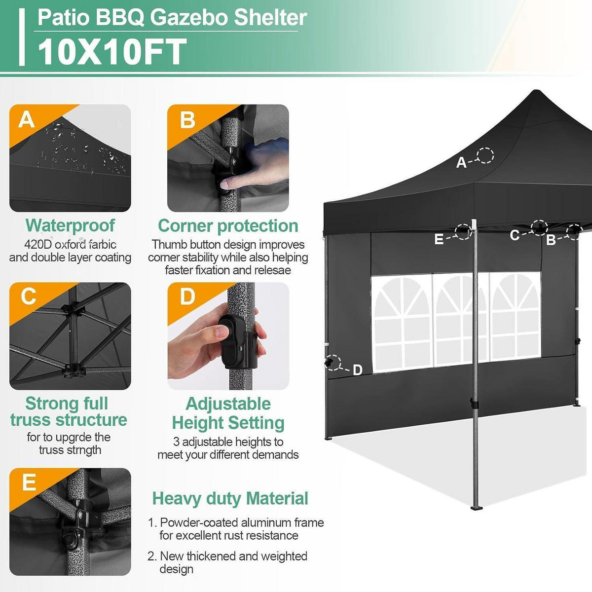 FALTPAVILLON 3x3m Schwarz mit Seitenteilen - Schwarz, Metall (300/328/300cm)