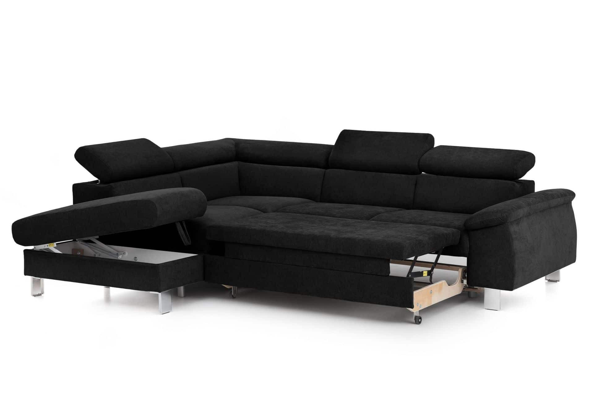 ECKSOFA mit Schlaffunktion und Bettkasten - Chromfarben/Schwarz, Holz/Textil (249/207cm) - Cotta