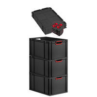 EUROBOX 3x NextGen Color mit Auflagedeckel 32x40x60 cm 65 Liter Schwarz Griffe rot offen - Rot/Schwarz, Kunststoff (40/32/60cm) - PROREGAL