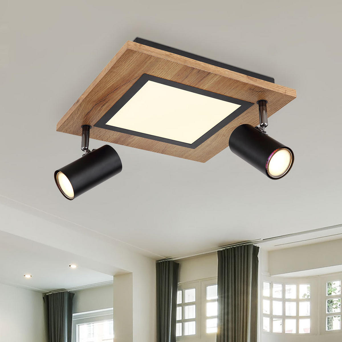 LED DECKENLEUCHTE Ulla Schwarz Holzoptik - Schwarz, Metall (30/30/18cm) - Globo Lighting