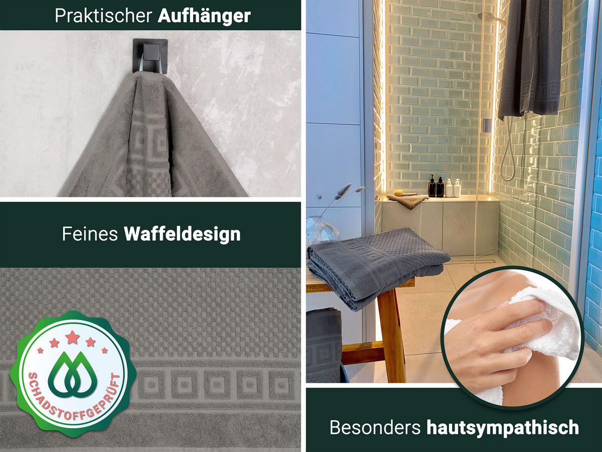 DUSCHTÜCHER, 5er-Set, 70x140 cm, 100% Baumwolle, Grau - Anthrazit, Textil (70/140cm) - Zollner