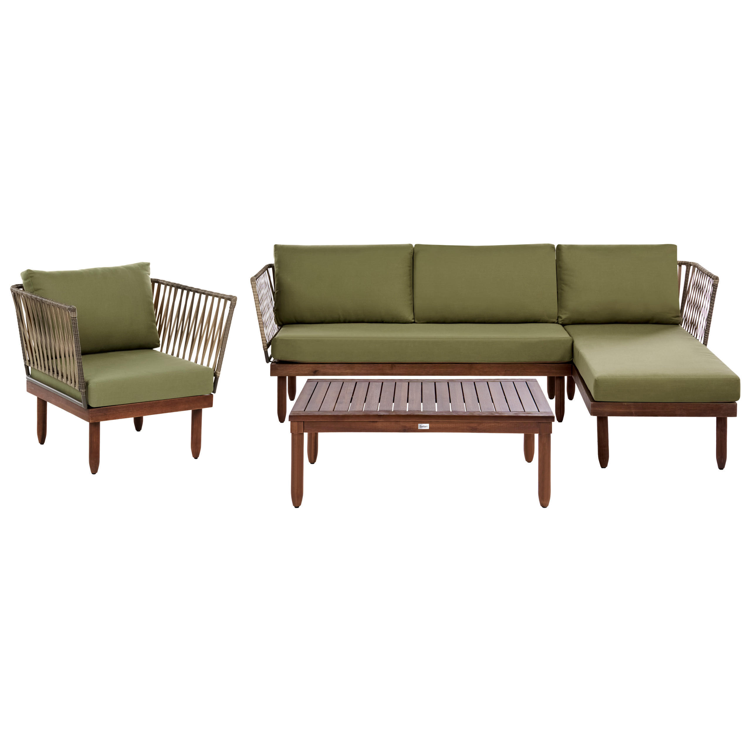 SET LOUNGE cu masa cu 4 locuri lemn de salcam pe partea stanga maro inchis/verde Cremona